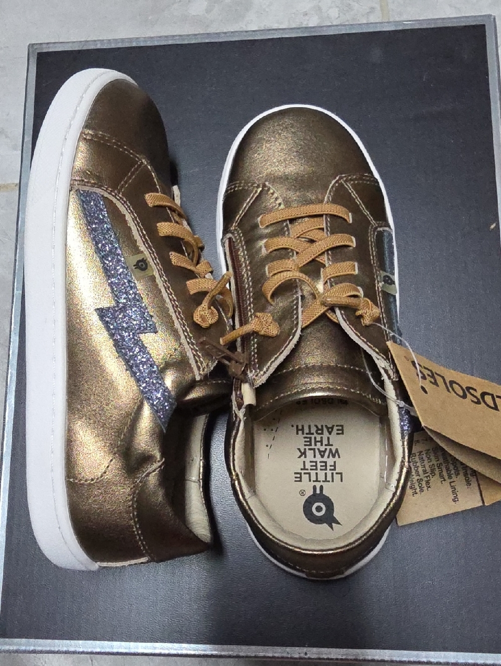 Old Soles Metallic Bronze Kids Sneaker with Glitter Lightning Accent